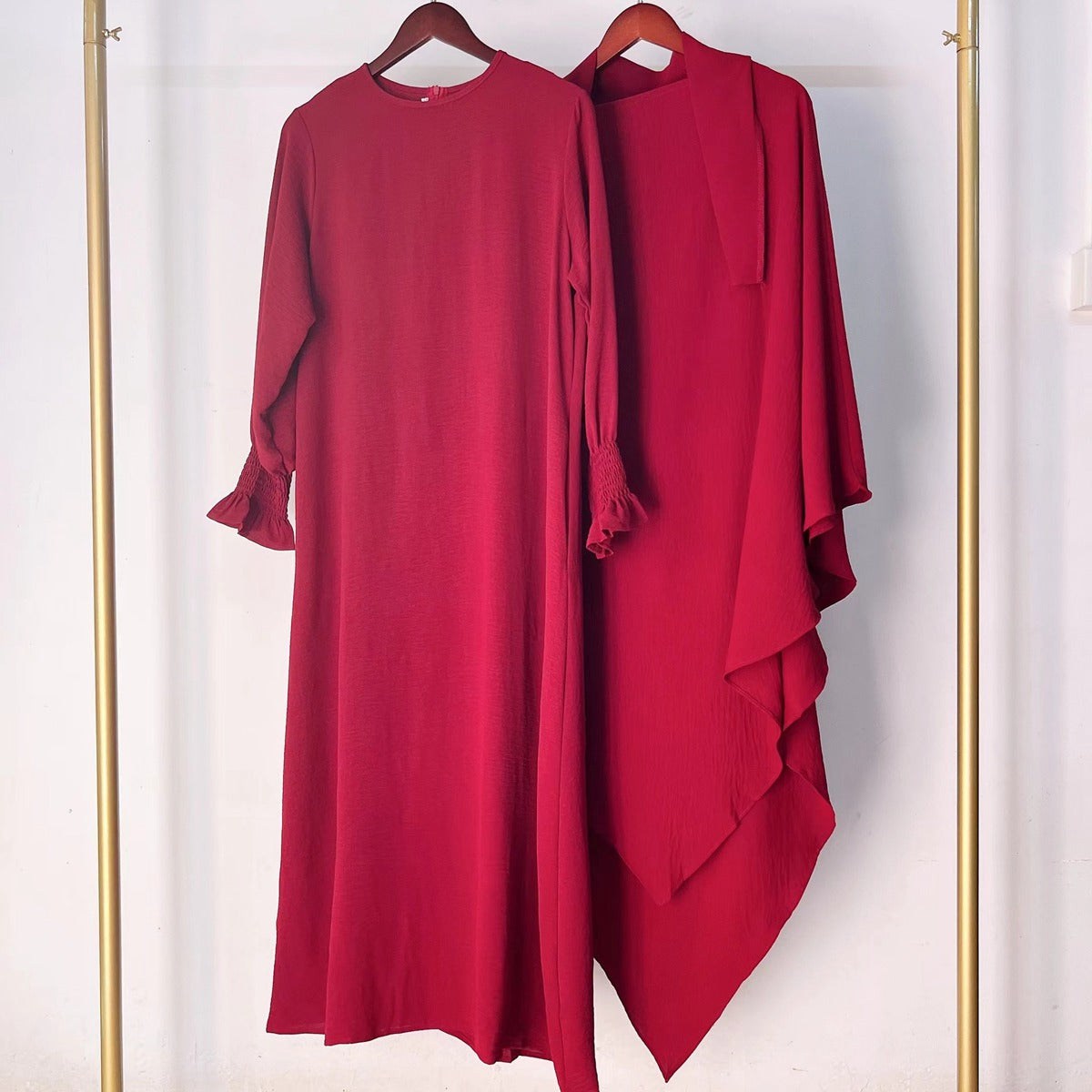 2 Pieces Set Jilbab Robe Prayer Dress With Two Layers Khimar For Arab Women