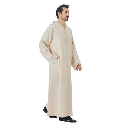 Arabic Mens Djellaba Jubba Hoodie Thobe - Islamic Emirati Muslim Thawb - #26T848