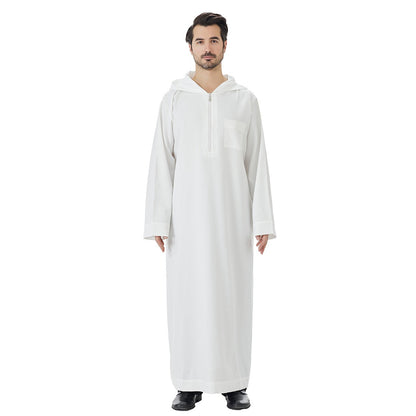 Arabic Mens Djellaba Jubba Hoodie Thobe - Islamic Emirati Muslim Thawb - #26T848