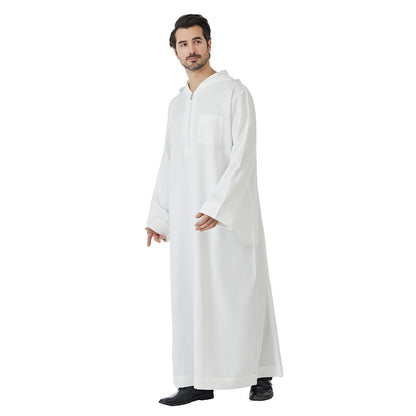 Arabic Mens Djellaba Jubba Hoodie Thobe - Islamic Emirati Muslim Thawb - #26T848