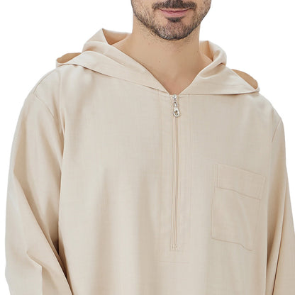 Arabic Mens Djellaba Jubba Hoodie Thobe - Islamic Emirati Muslim Thawb - #26T848