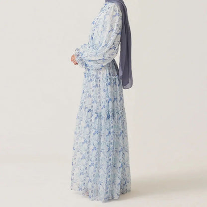 Muslim Women Chiffon Printed Abaya Dress