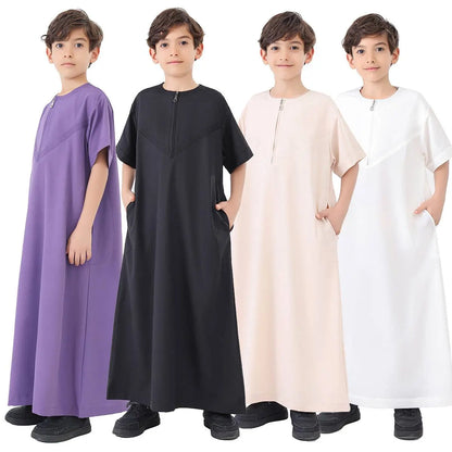 Short Sleeve Muslim Boy Thobe Middle East Arab Thawb #B24888