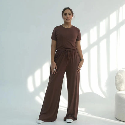 Muslim Women 3 Pieces Set Modal Tops And Pants Suit Set With Open Abaya Dress #251076