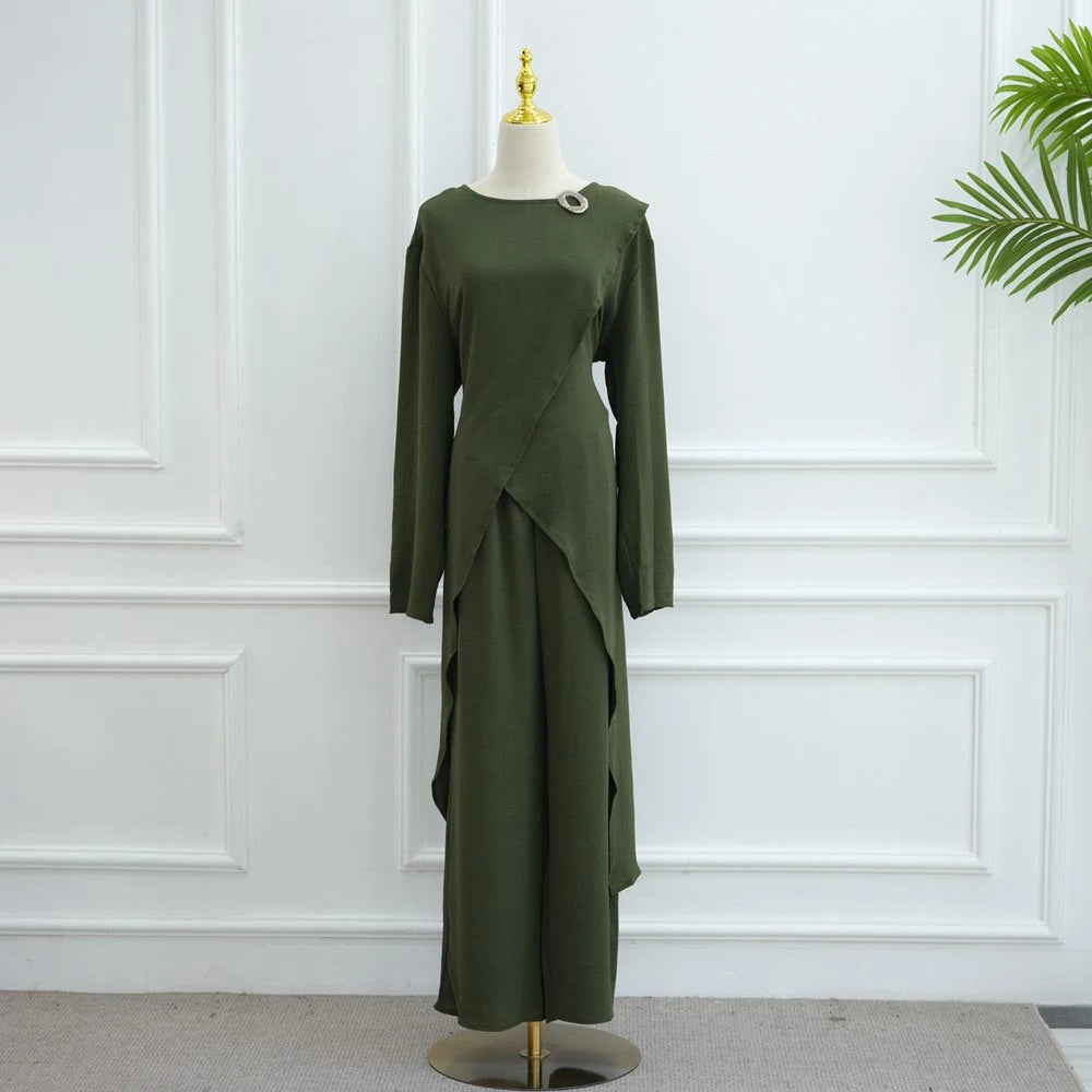 Muslim Women Daily Wear 2 Pieces Set Tops And Pants Suit Set #251103