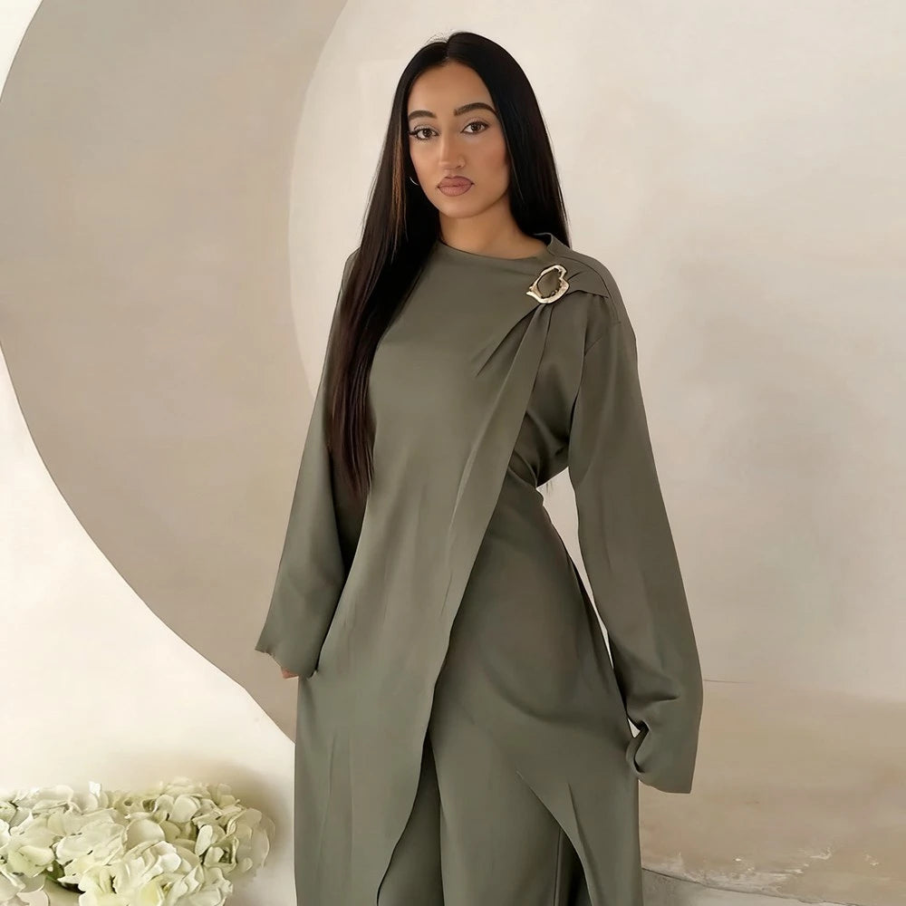 Muslim Women Daily Wear 2 Pieces Set Tops And Pants Suit Set #251103