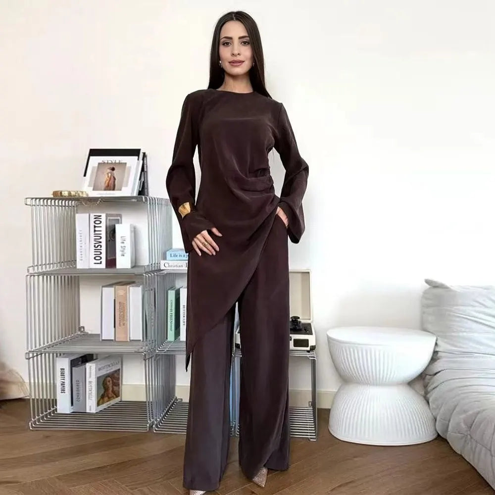 Daily Wear Muslim Women 2 Pieces Set Tops And Pants Suit Set #251105