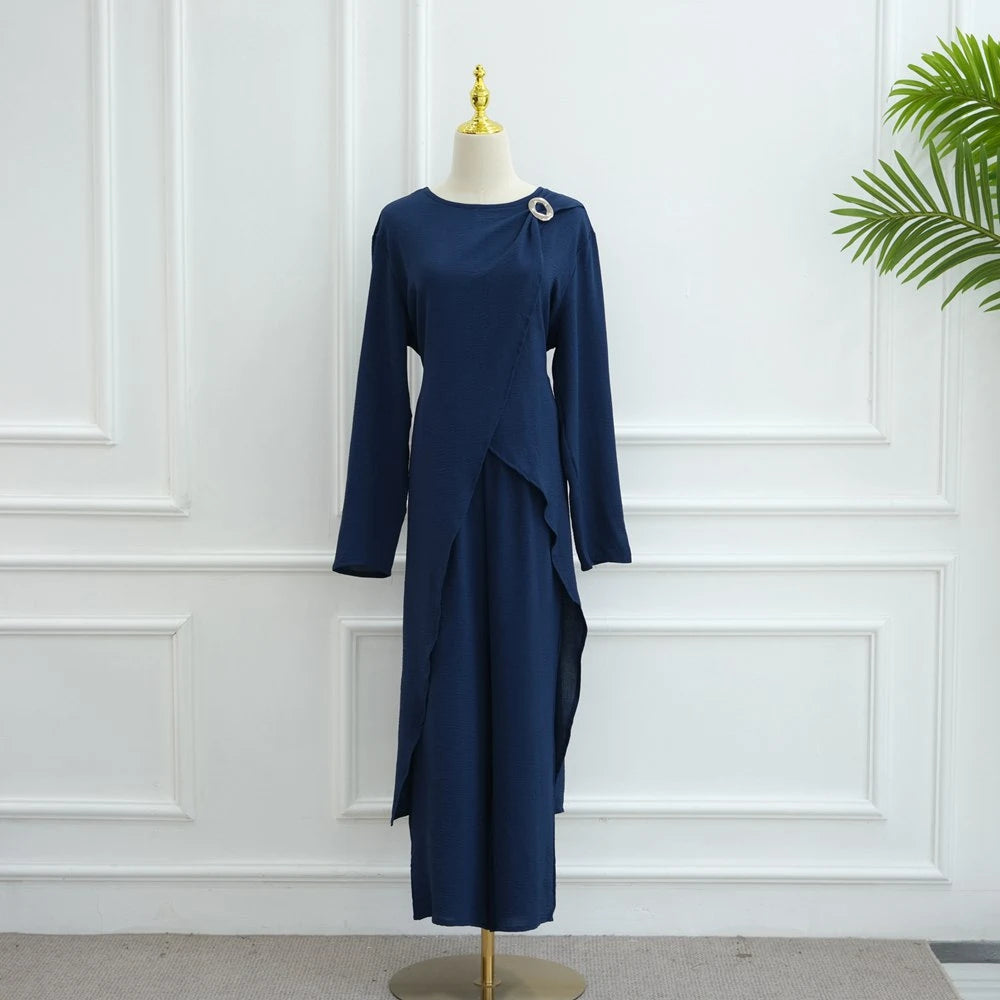 Muslim Women Daily Wear 2 Pieces Set Tops And Pants Suit Set #251103