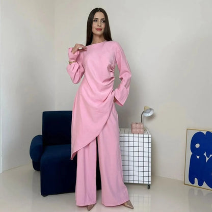 Daily Wear Muslim Women 2 Pieces Set Tops And Pants Suit Set #251105