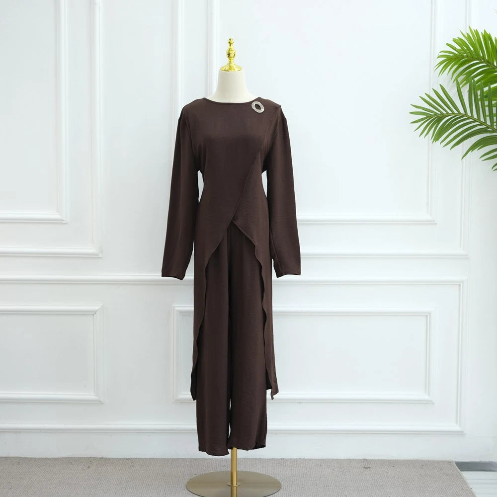 Muslim Women Daily Wear 2 Pieces Set Tops And Pants Suit Set #251103