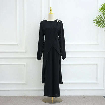 Muslim Women Daily Wear 2 Pieces Set Tops And Pants Suit Set #251103