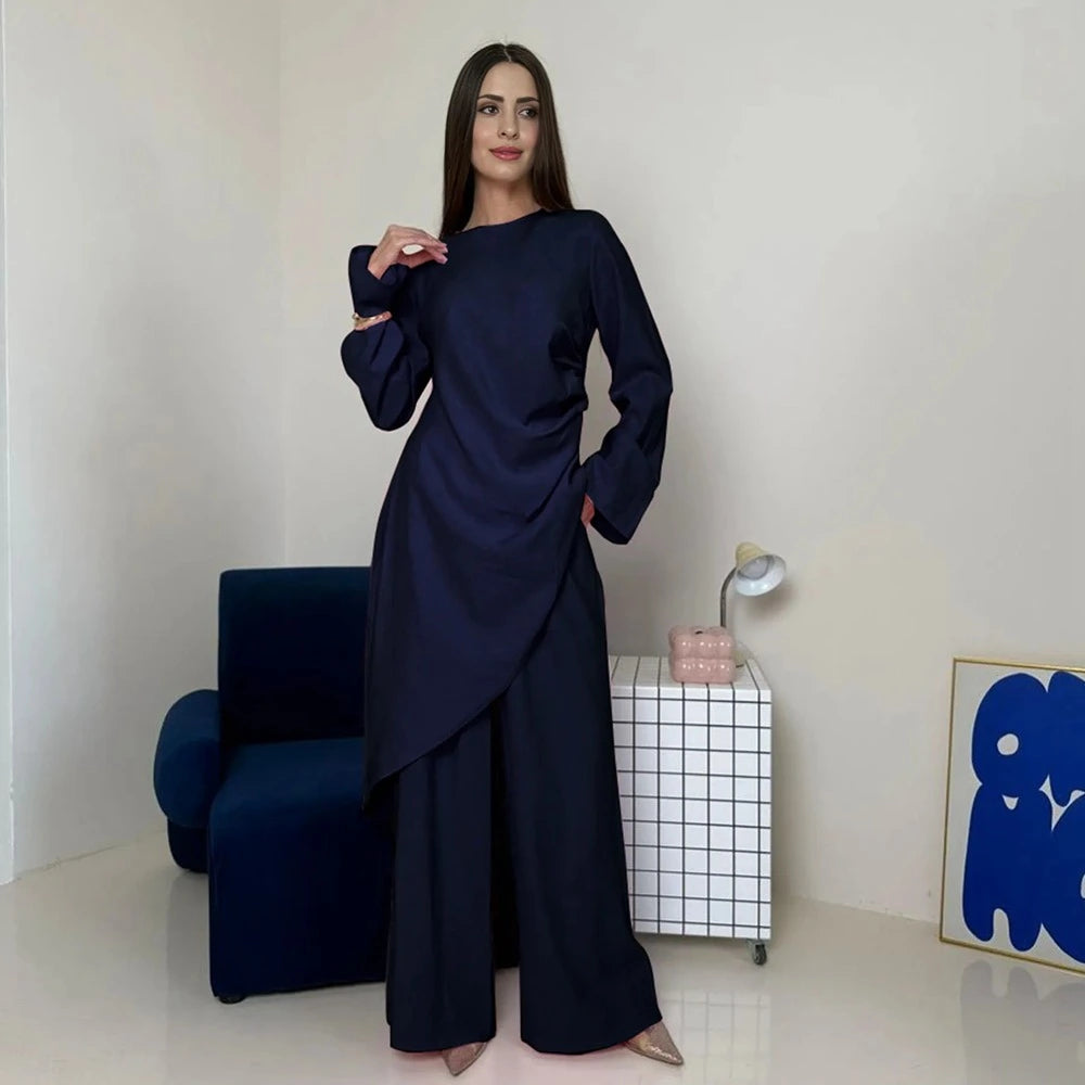 Daily Wear Muslim Women 2 Pieces Set Tops And Pants Suit Set #251105