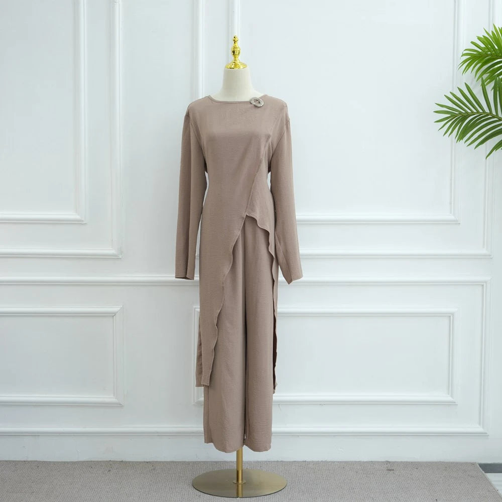 Muslim Women Daily Wear 2 Pieces Set Tops And Pants Suit Set #251103