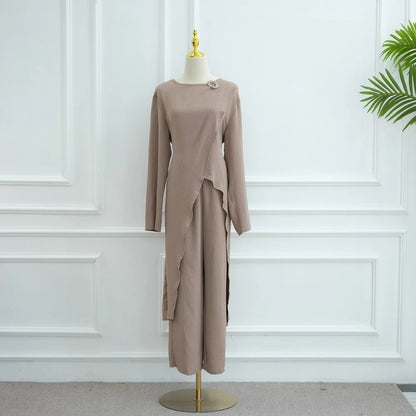 Muslim Women Daily Wear 2 Pieces Set Tops And Pants Suit Set #251103