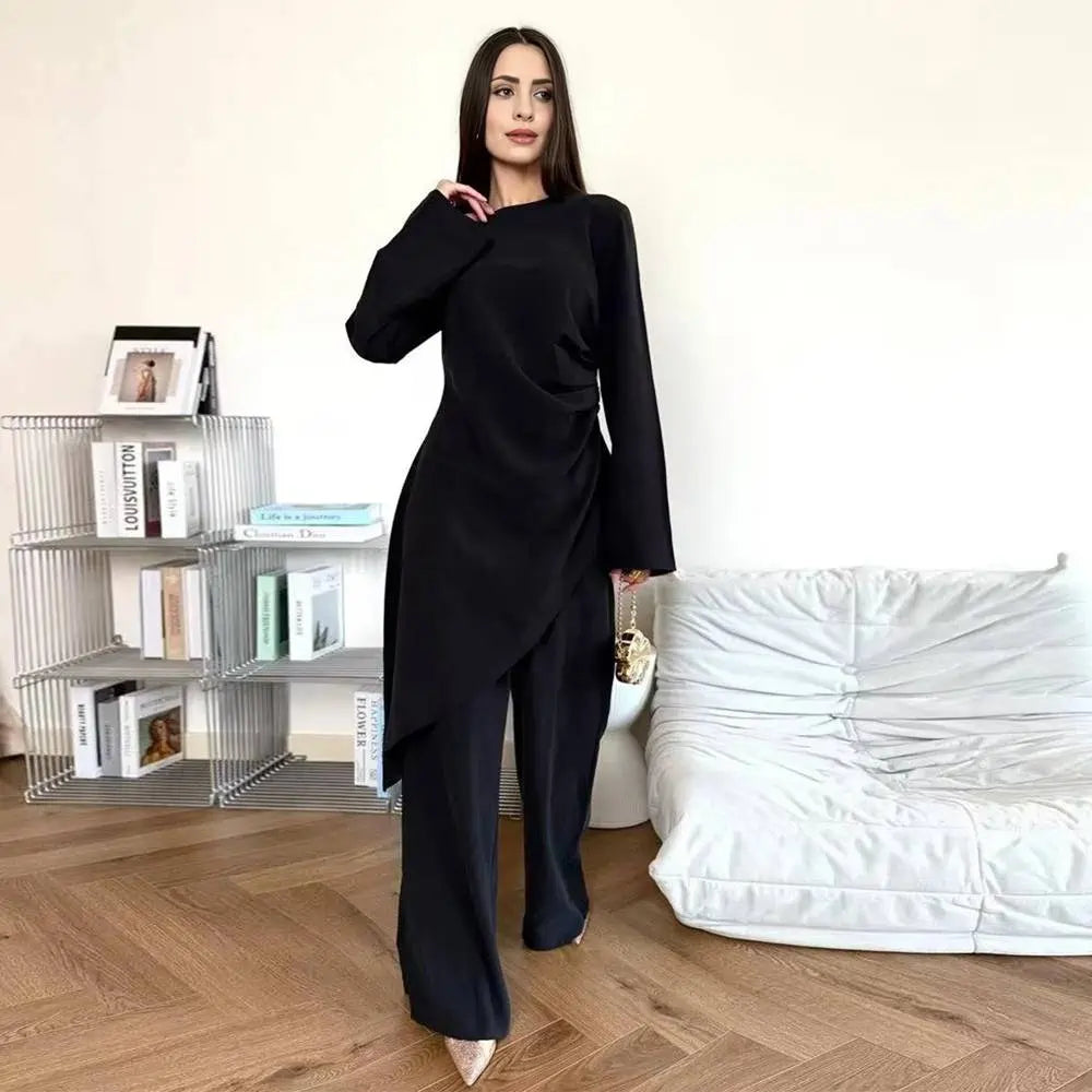 Daily Wear Muslim Women 2 Pieces Set Tops And Pants Suit Set #251105