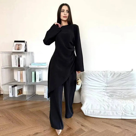 Daily Wear Muslim Women 2 Pieces Set Tops And Pants Suit Set #251105