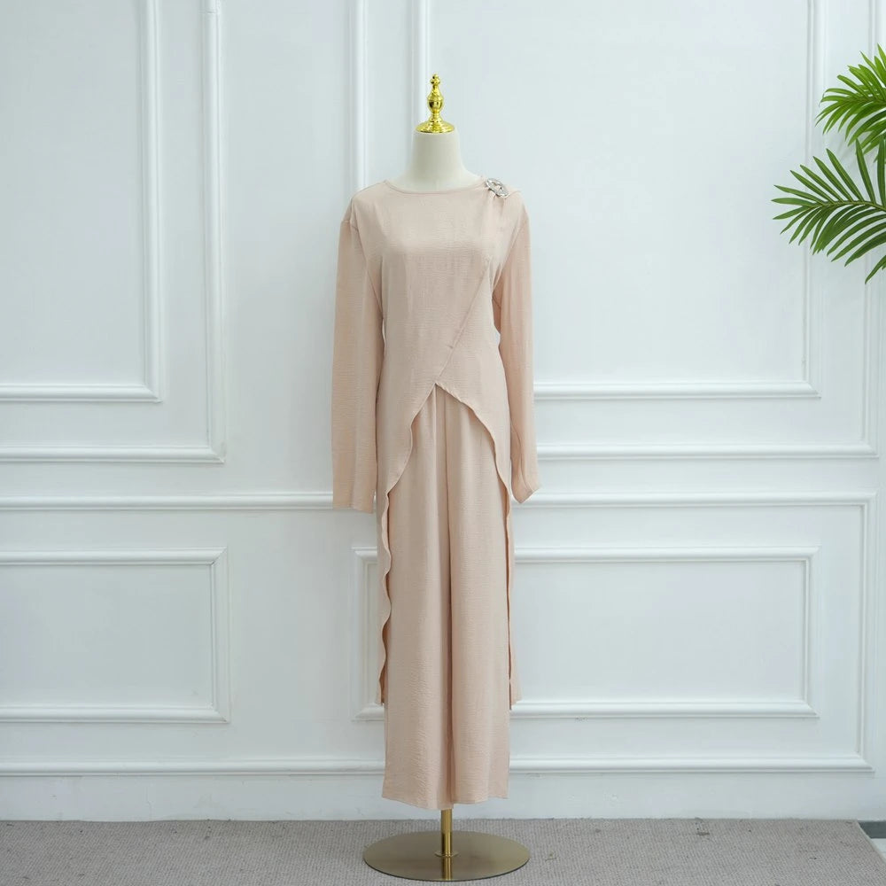 Muslim Women Daily Wear 2 Pieces Set Tops And Pants Suit Set #251103