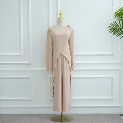 Muslim Women Daily Wear 2 Pieces Set Tops And Pants Suit Set #251103