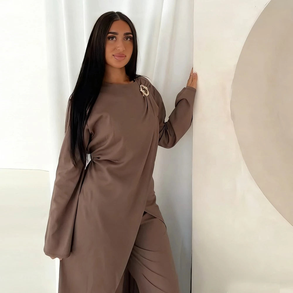 Muslim Women Daily Wear 2 Pieces Set Tops And Pants Suit Set #251103