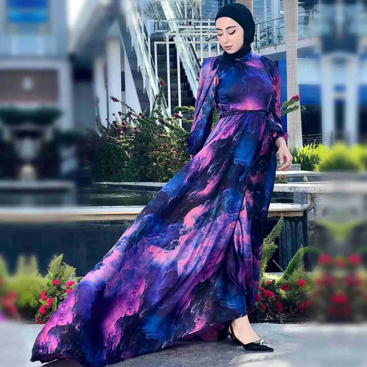 silk abaya dress Modest Muslim Woman's Luxe Silk Kimono Two Piece Abaya