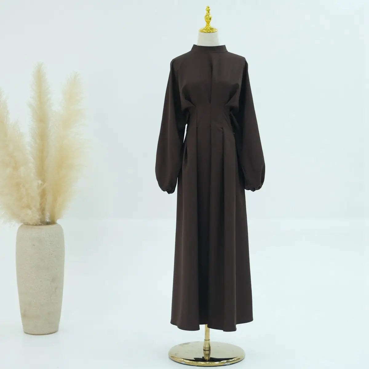 Muslim Women Elastic Sleeve Linen Abaya Dress
