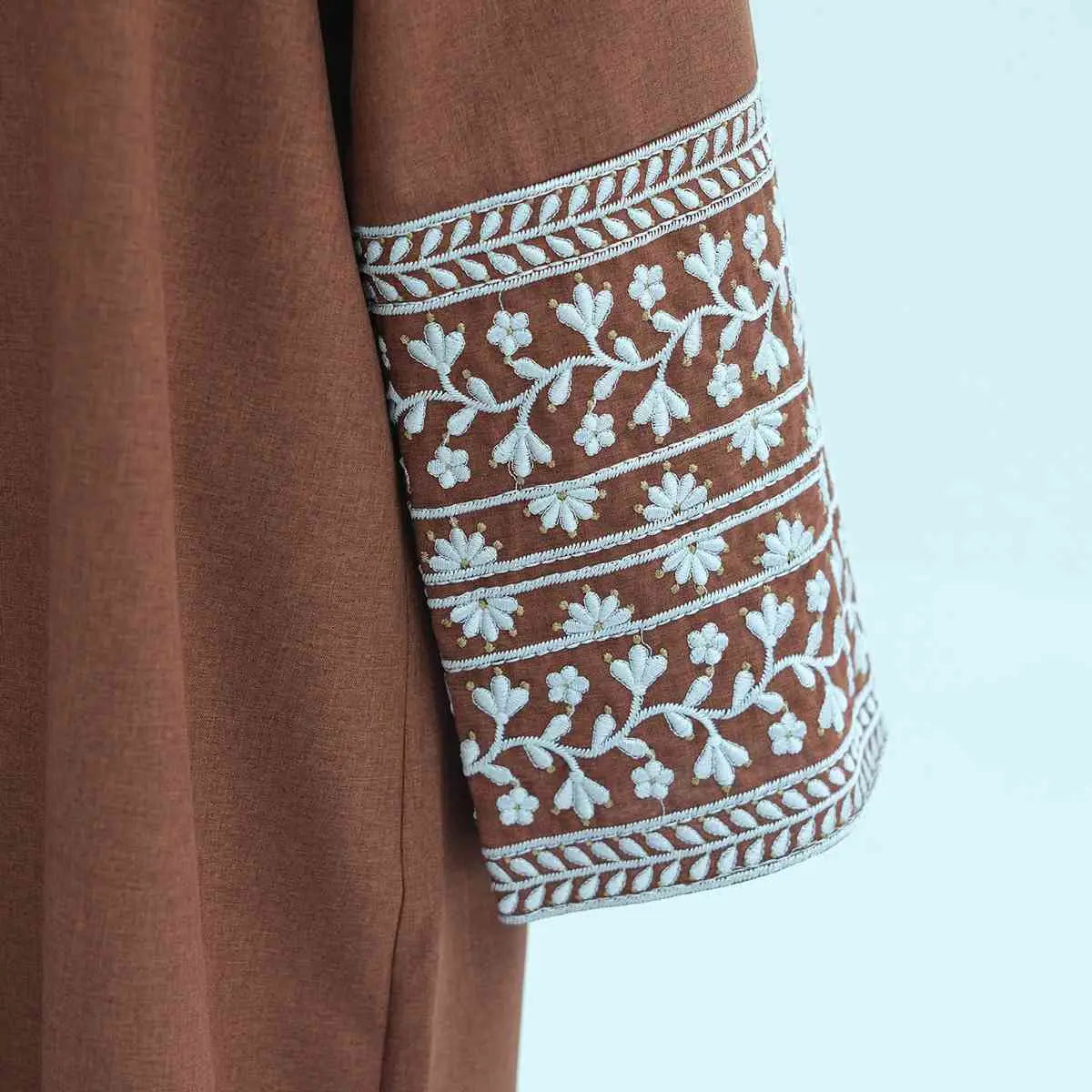 Beige Linen Cotton Red Stripe Abaya main image 1