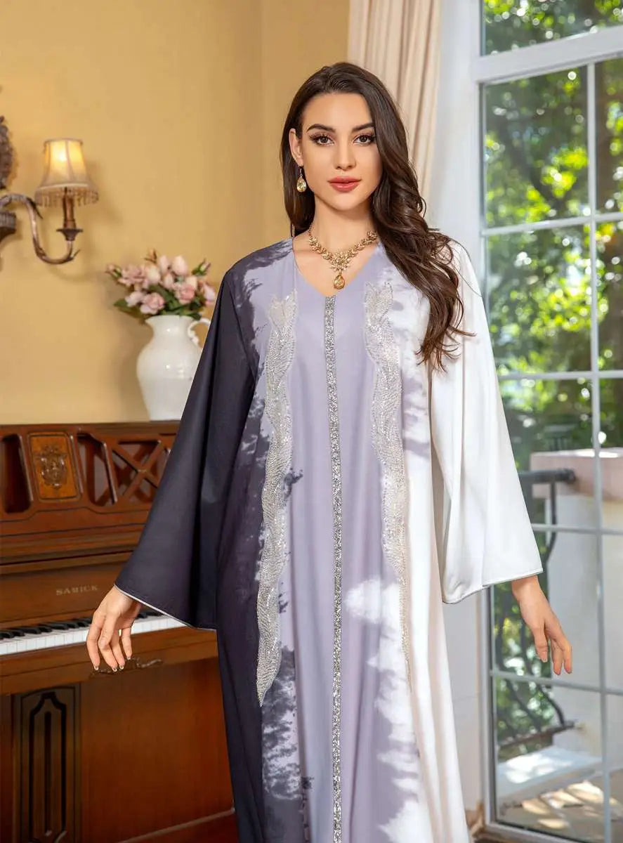 Tie-dye Embroidery Hotfix Rhinestone Kaftan Caftan Dress For Women Eid Dress And Celebration