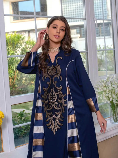 Eid Dress Outfits Sequins Embroidery Women Kaftan Caftan Dress