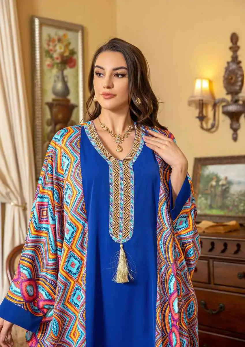 Eid Dress Batwing Sleeve Hotfix Rhinestone Farasha Caftan Kaftan Dress Jalabiya