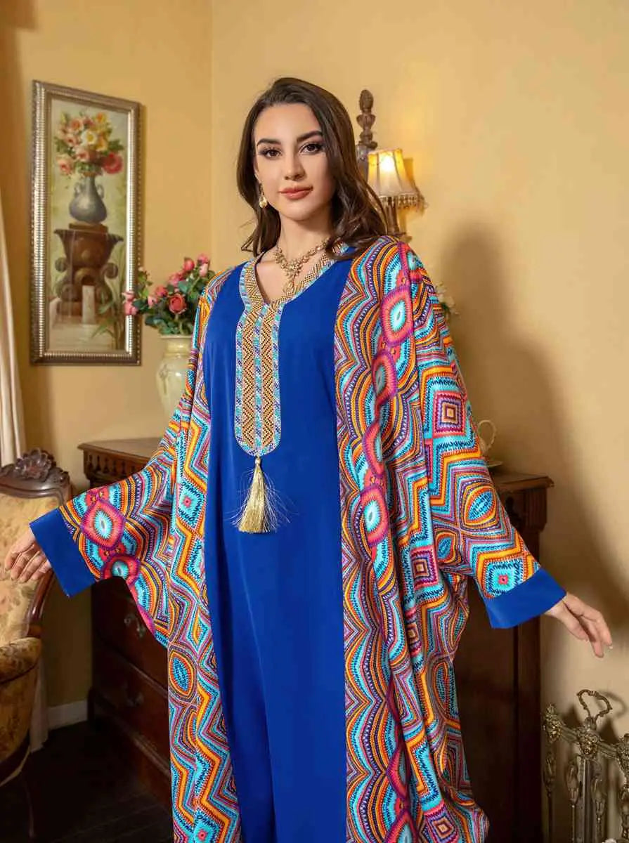 Eid Dress Batwing Sleeve Hotfix Rhinestone Farasha Caftan Kaftan Dress Jalabiya