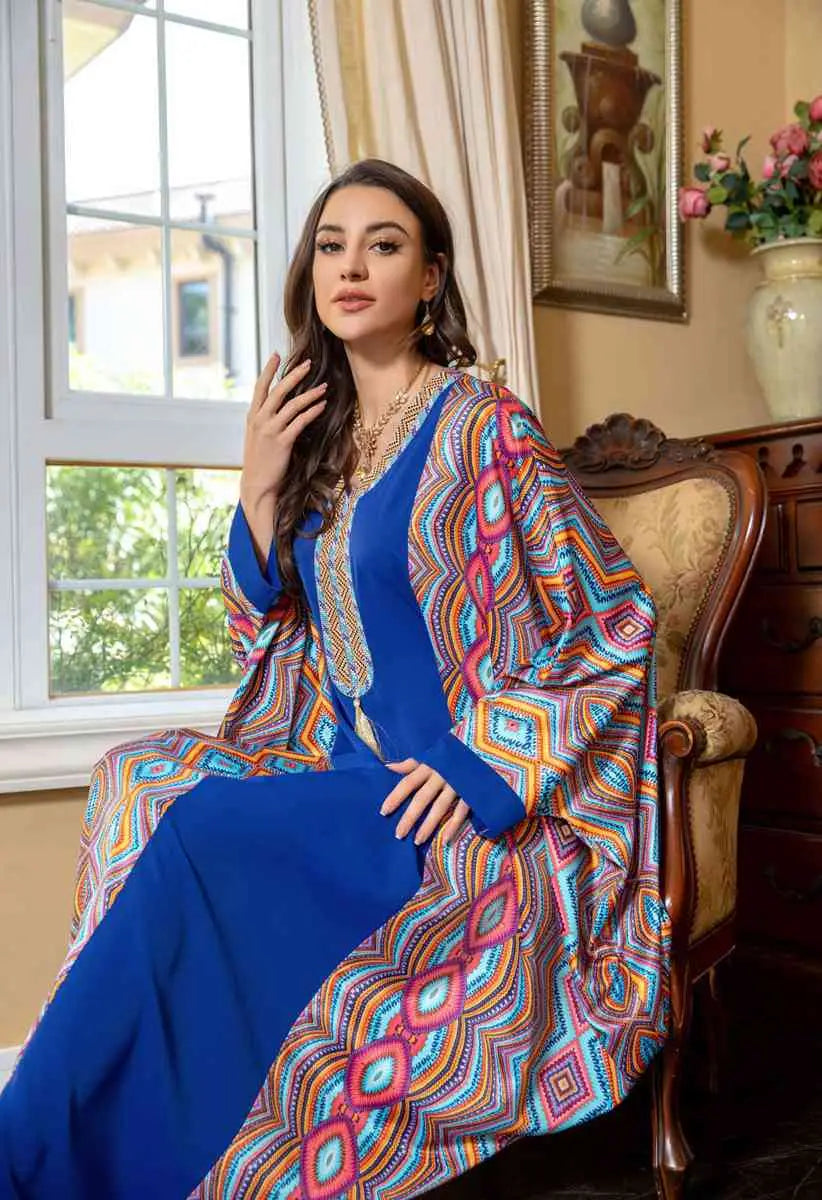 Eid Dress Batwing Sleeve Hotfix Rhinestone Farasha Caftan Kaftan Dress Jalabiya