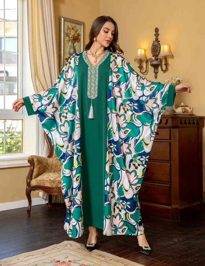 Eid Dress Batwing Sleeve Hotfix Rhinestone Farasha Caftan Kaftan Dress Jalabiya