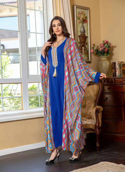 Eid Dress Batwing Sleeve Hotfix Rhinestone Farasha Caftan Kaftan Dress Jalabiya