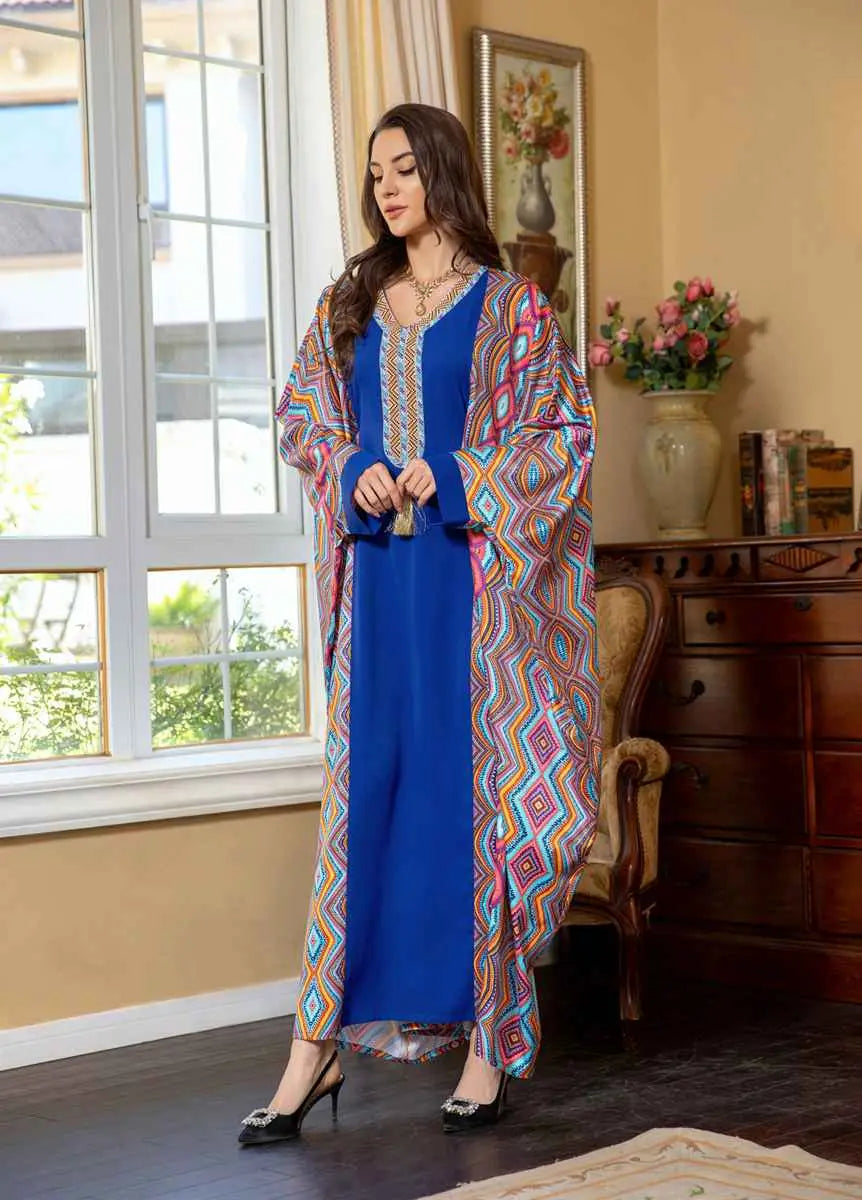 Eid Dress Batwing Sleeve Hotfix Rhinestone Farasha Caftan Kaftan Dress Jalabiya