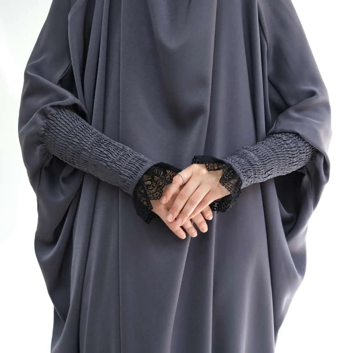Satin Lace Cuffs Muslim Women Overhead Jilbab Abaya Prayer Dress
