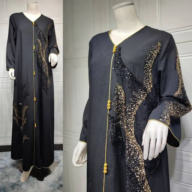 Cotton Blend Sequins Embroidery Caftan Kaftan Dress Arab Dubai