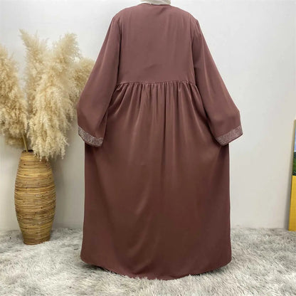 Hotfix Rhinestone Beads Muslim Women Cardigan Open Abaya Dress