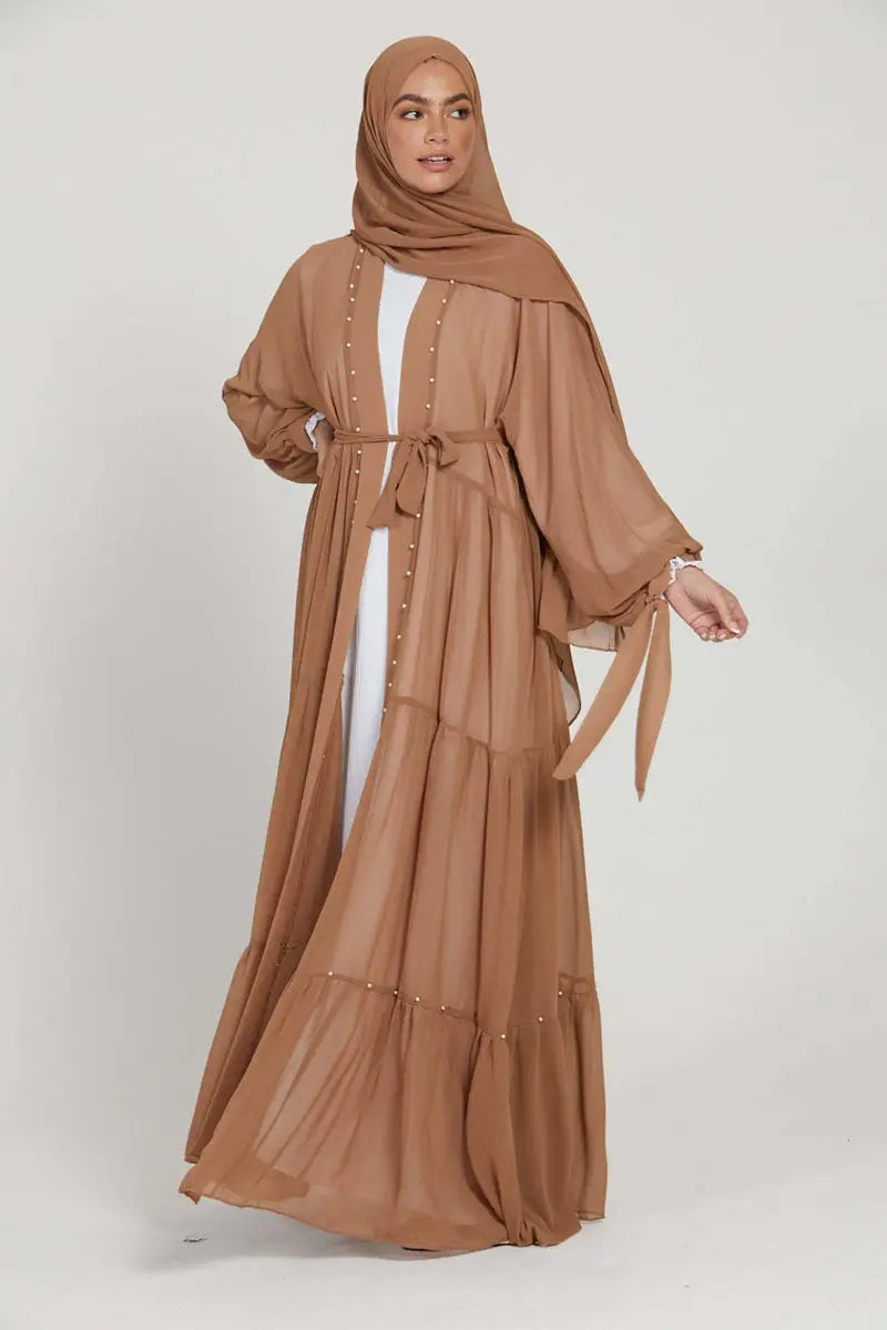 Muslim Women Chiffon Beads Open Abaya Dress – Urgarment