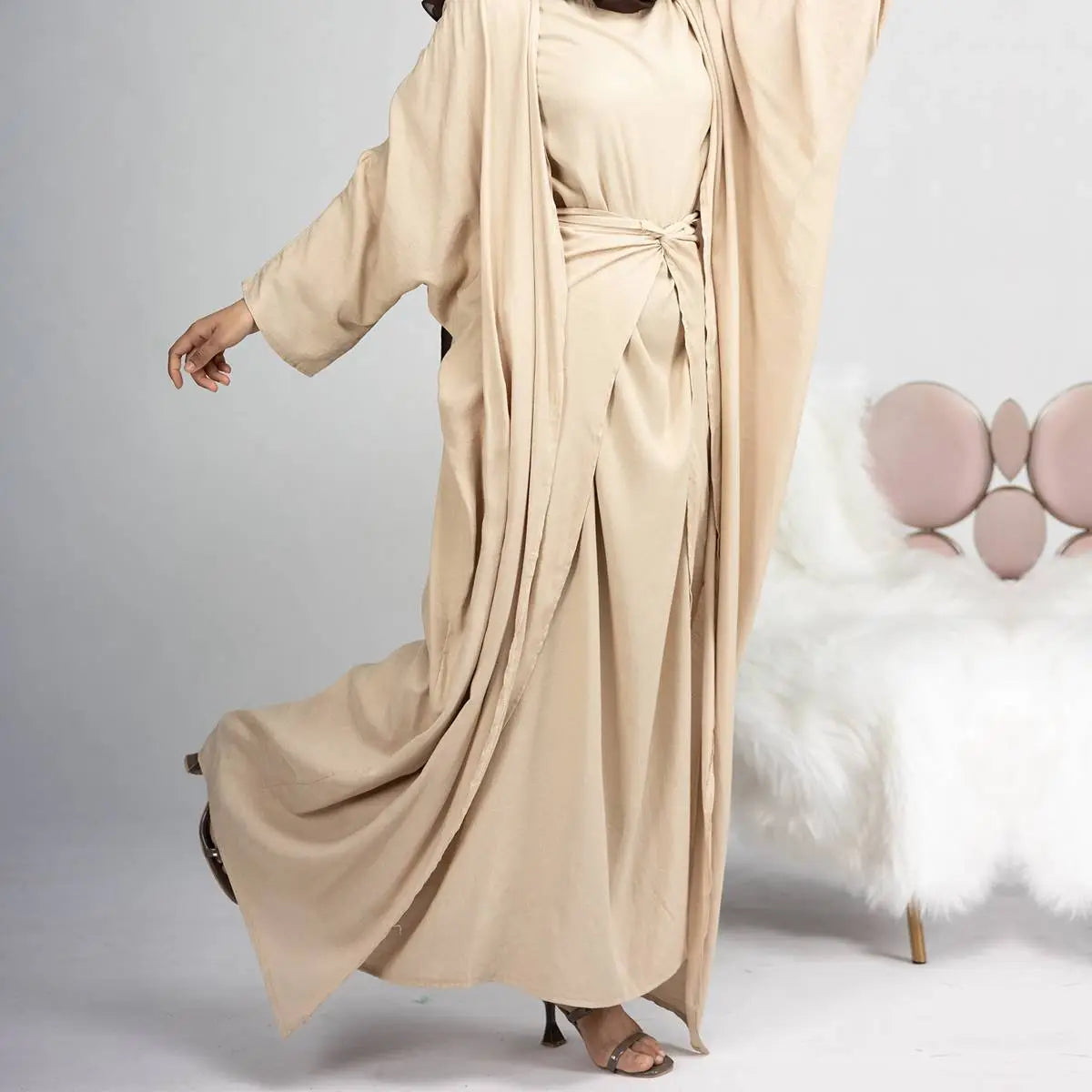 4 Pieces Set Muslim Open Abaya Dress – Urgarment