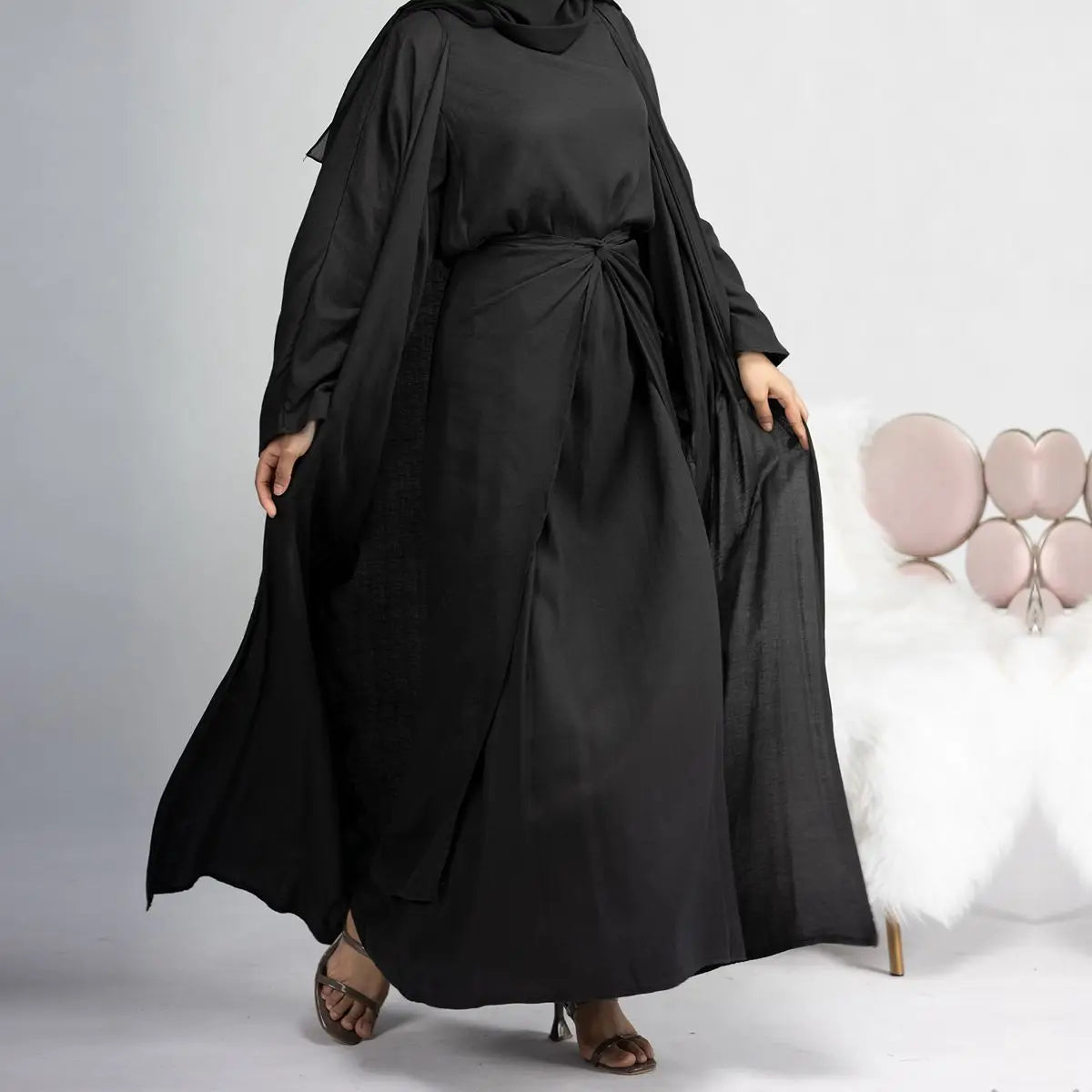 4 Pieces Set Muslim Open Abaya Dress Urgarment 4 Pieces Set Muslim Open Abaya Dress Urgarment