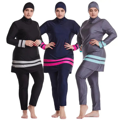 Plus Size Muslim Women Swimwear Swimsuit Burkinis 3 Pieces Set