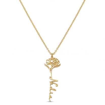 Custom Birth Flower Name Necklace - Personalized Jewelry - Gold/Silver/Rose Gold - Gift For Mom/Grandmother/Girlfriend
