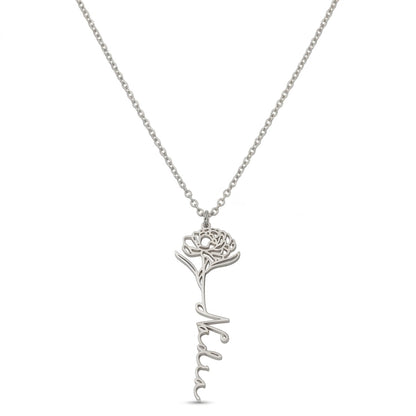 Custom Birth Flower Name Necklace - Personalized Jewelry - Gold/Silver/Rose Gold - Gift For Mom/Grandmother/Girlfriend