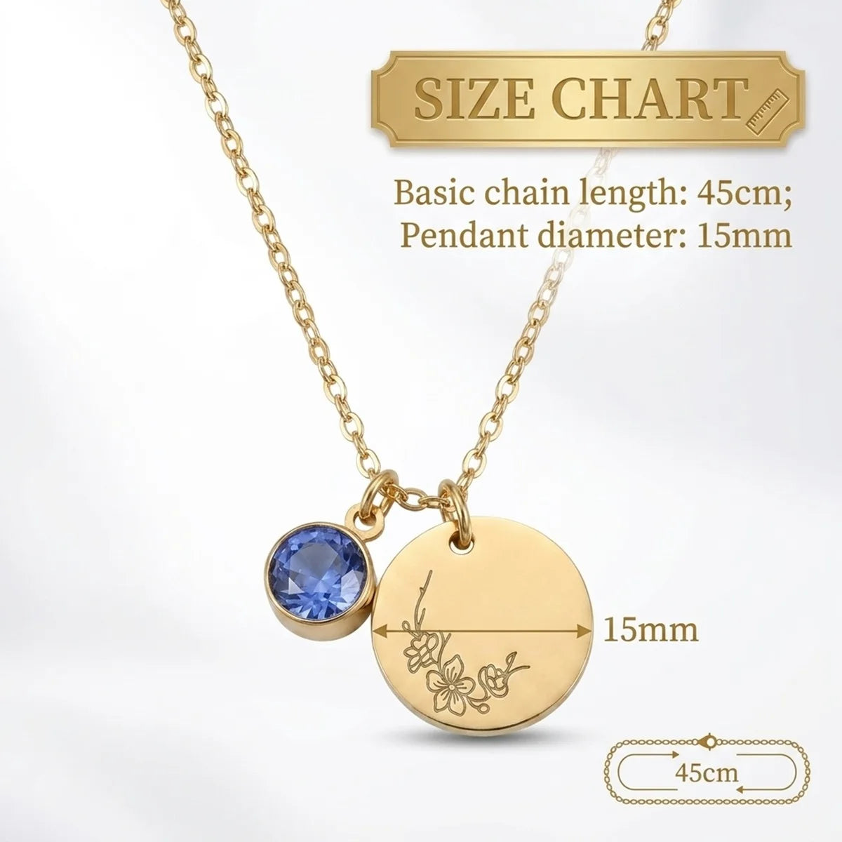 Birthstone Necklace With Birth Flower For Mom, Grandma #15