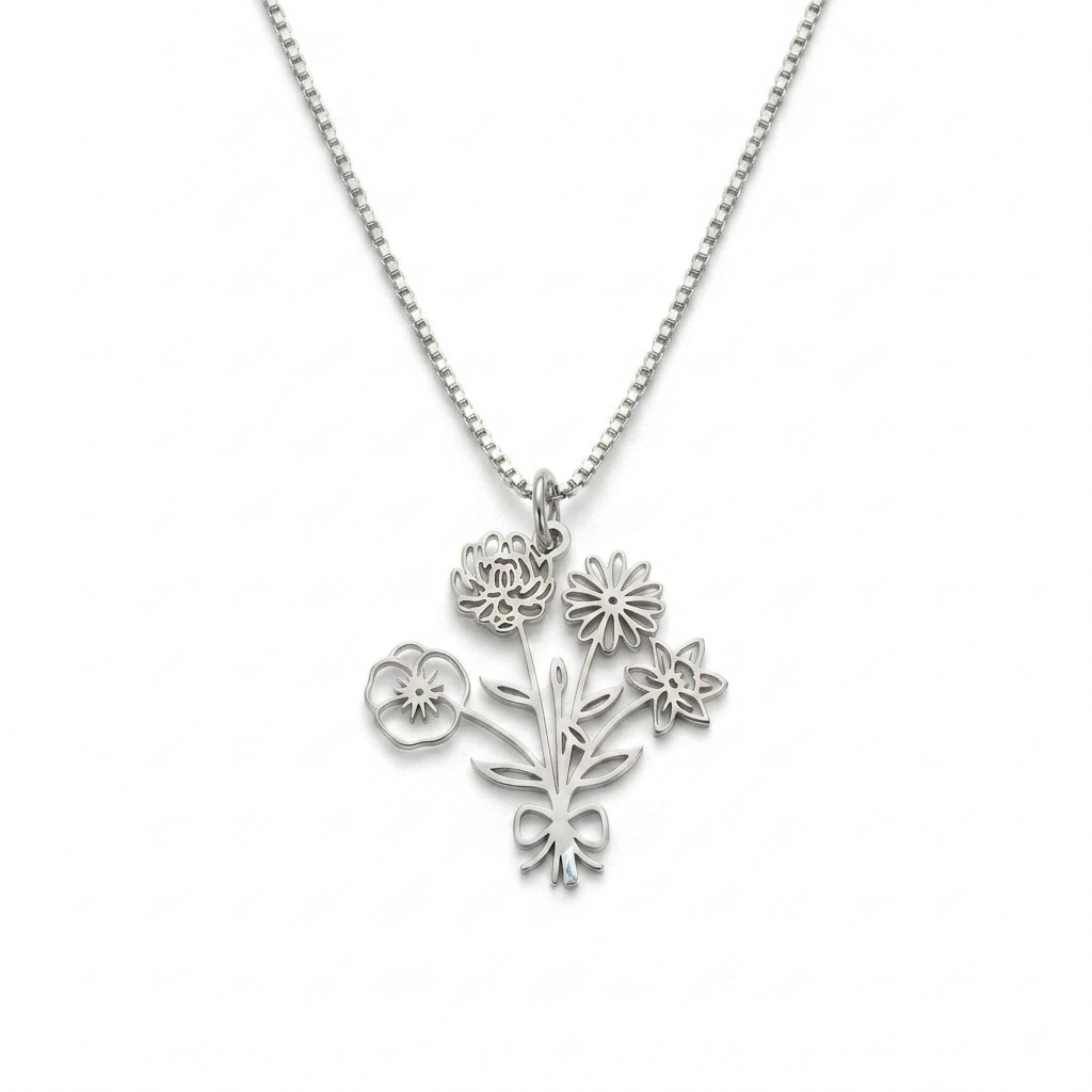 Birth Month Flower Necklace Jewelry For Mom, Grandma #118