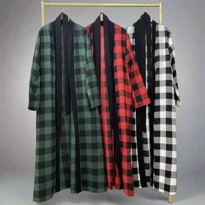 Muslim Women Plaid Open Abaya Dress