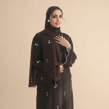 Flower Embroidery Nida Open Abaya Dress With Matching Hijab #251120