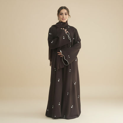 Flower Embroidery Nida Open Abaya Dress With Matching Hijab #251120