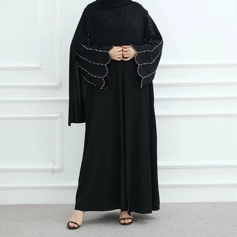Hand-stitched Beads Nida Open Abaya Dress #251023