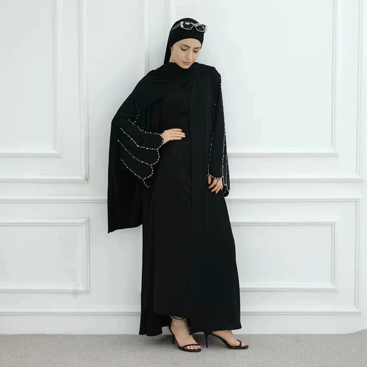 Hand-stitched Beads Nida Open Abaya Dress #251023